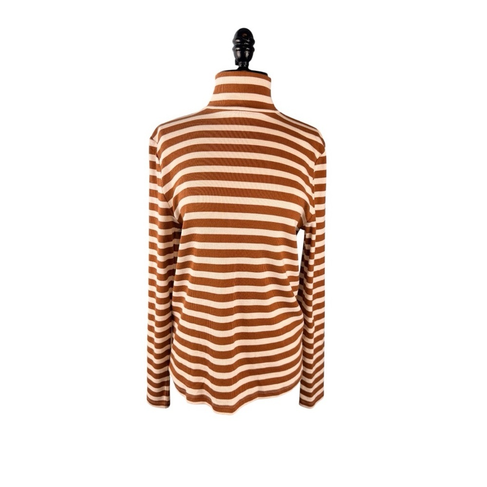 LOFT Rust & Cream Striped Ribbed Turtleneck Top‎ Size L